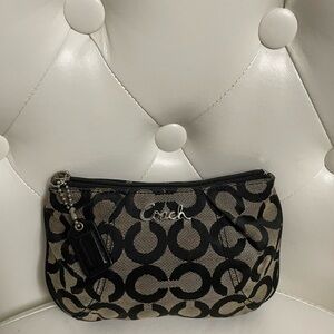 Coach Black and Tan Signature Wristlet Pouch